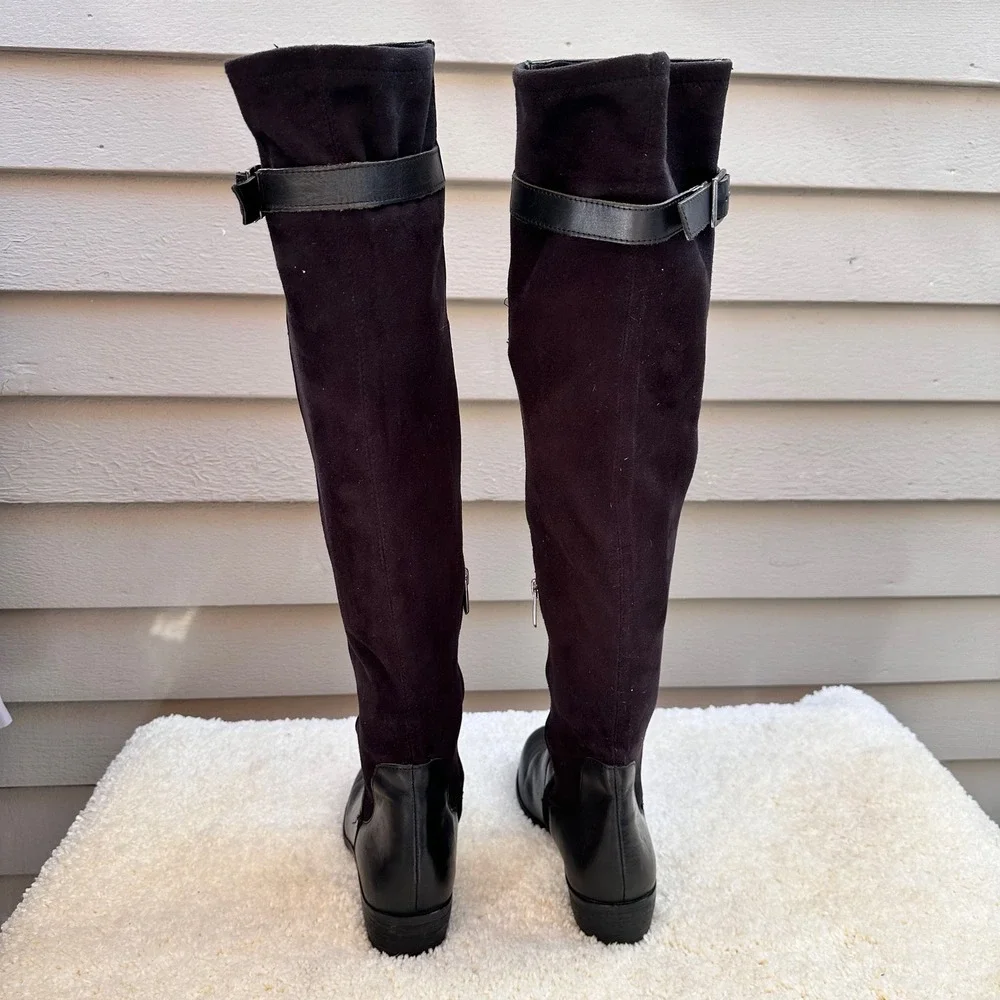 Sam Edelman Jacob Black Leather Over The Knee Boots Womens 8M Low Block Heel